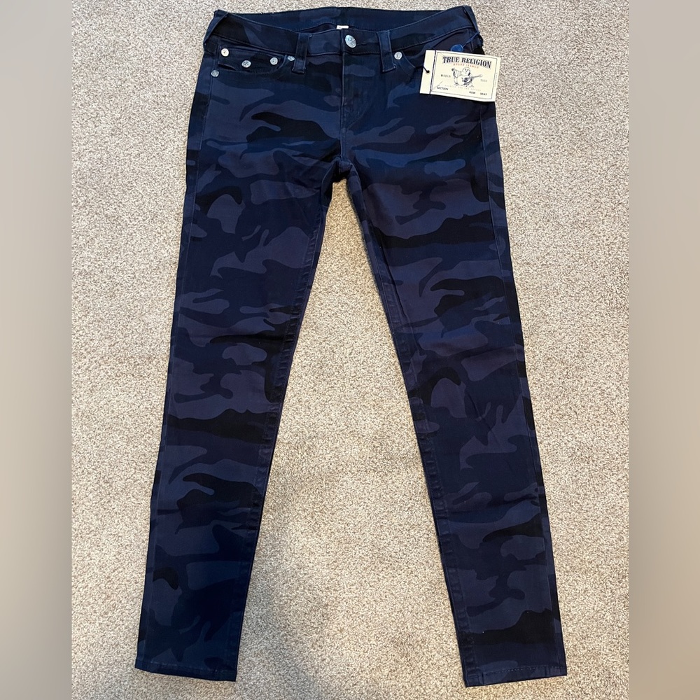 True Religion Skinny Jeans Jeggings Blue Camo Sz 31 NWT